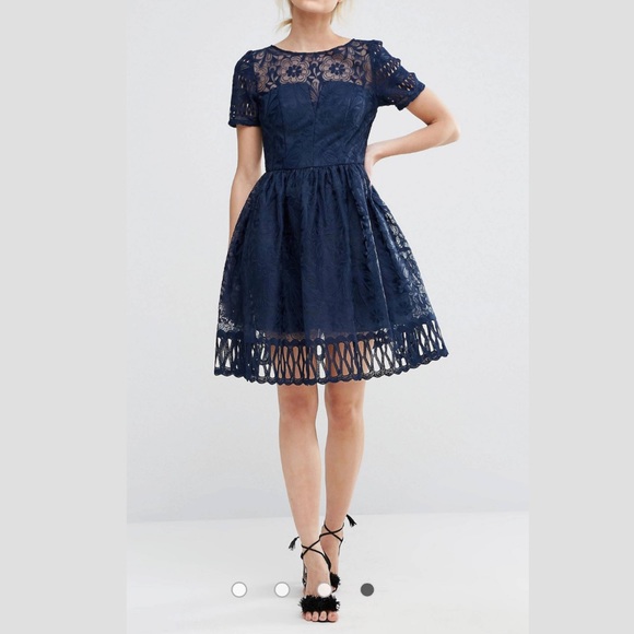 Chi Chi London Dresses & Skirts - Chi Chi London Premium Lace Dress Cutwork Detail And Cap Sleeve Navy Blue YS10